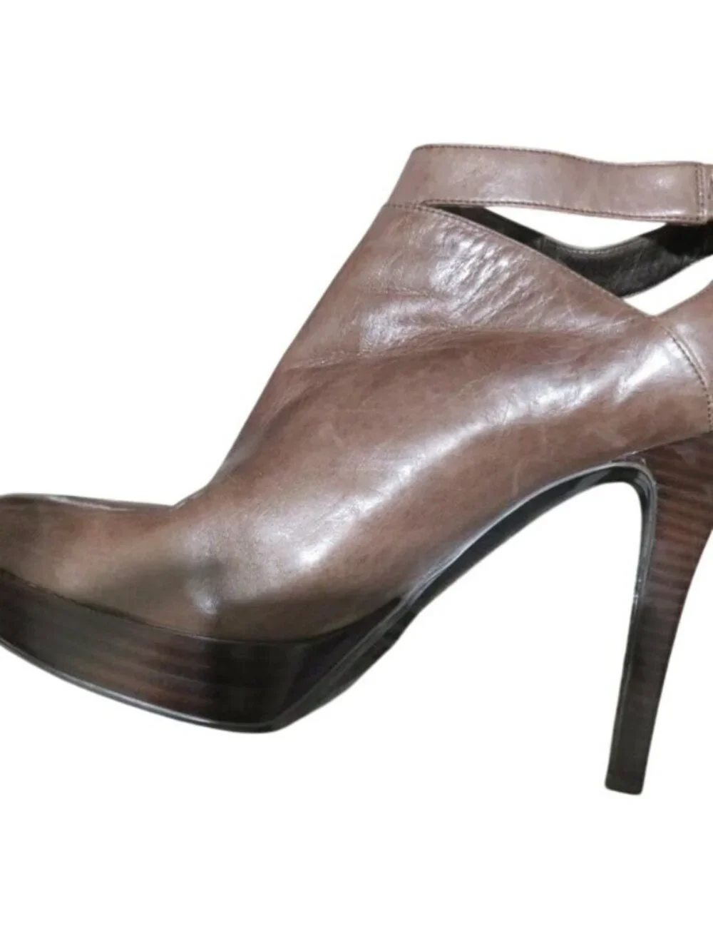 Nine West Brown Vegan Leather Platform Booties Ankle Boots Heels Stilettos 10